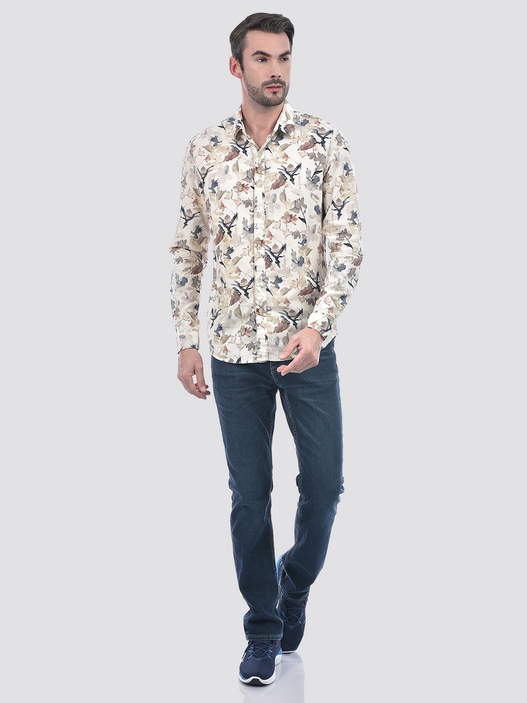 Numero Uno Men Floral Print Beige Shirt